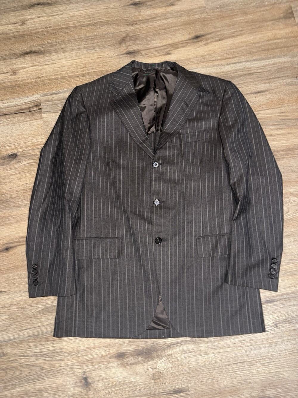 Oxxford Clothes Mens Blazer 40R Charcoal Gray Pinstripe Super 130s Wool Gibbon
